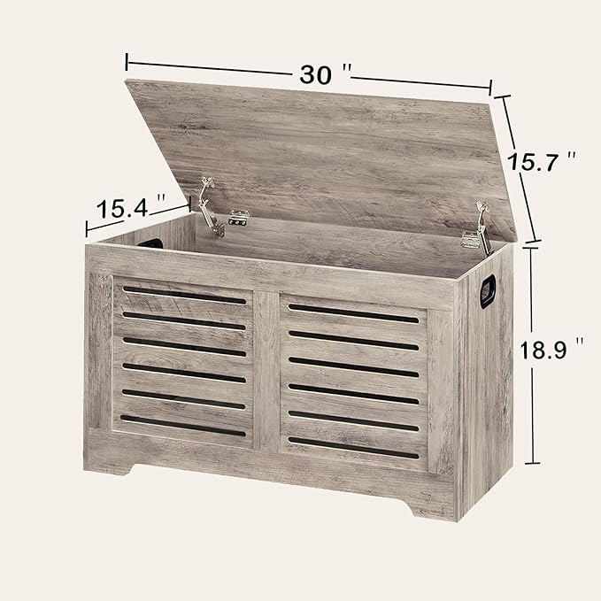 DINZI LVJ Storage Chest, Flip-Top Wooden Toy Box with 2 Safety Hinges, Entryway Shoe Storage Bench, Sturdy Large Storage Trunk for Living Room, Bedroom, Easy Assembly, Greige