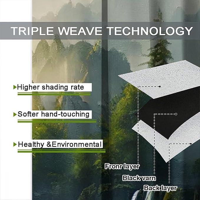 Landscape Theme Waterfall Blackout Curtains, Waterfall Mountains Jungle Printed Natural Scenery Window Drapes, for Bedroom Living Room 42" W X 45" L