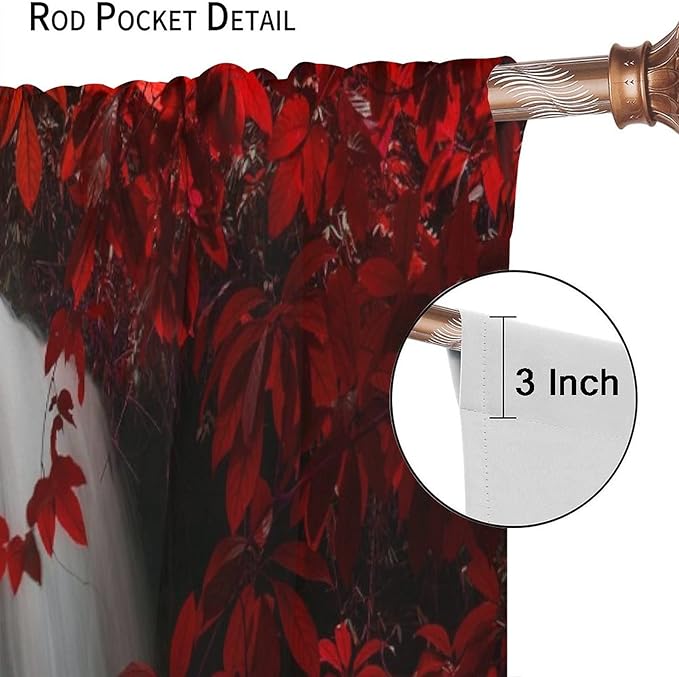 Red Forest Waterfall Blackout Windows Curtains, Waterfall Red Forest Black and Red Natural Landscape Print Window, for Living Room Bedroom 42x45in 2 Panels