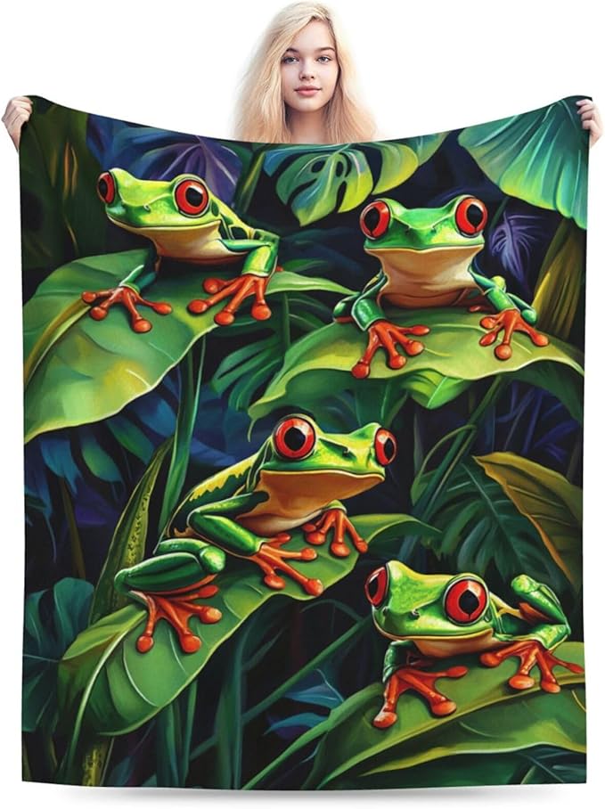 Frog Blanket Frog Decor Throw Blanket Super Soft Flannel Lightweight Fluffy Plush Fuzzy Fleece Green Blanket Gifts for Girls Woman Kids Boys Man for Bed Sofa Bedding 60"X80"