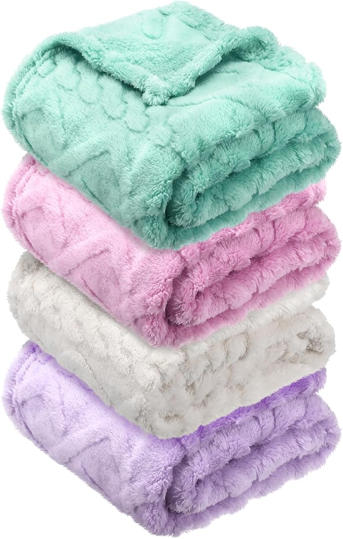 VitalCozy 4 Pcs Soft Fleece Baby Blankets Set 30" x 40" 3D Plush Warm Nursery Swaddling Bed Blanket Little Boys Girls Infant Toddlers and Newborn Receiving Gifts Blankets(Light Color)