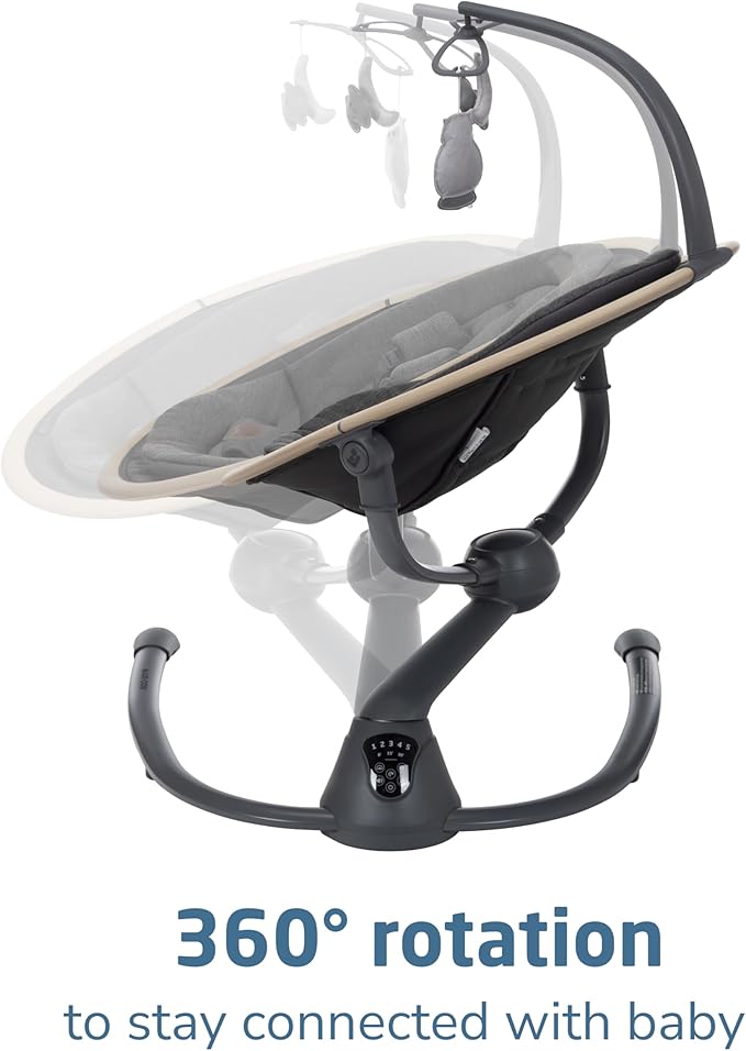 Maxi-Cosi Cassia Smart Baby Swing for Infants, Portable Foldable Swing with Music, 360 Rotation, 5 Speeds, 12 Melodies, EcoCare Fabric, Auto Motion Sensor, 2 Reclines, Classic Graphite