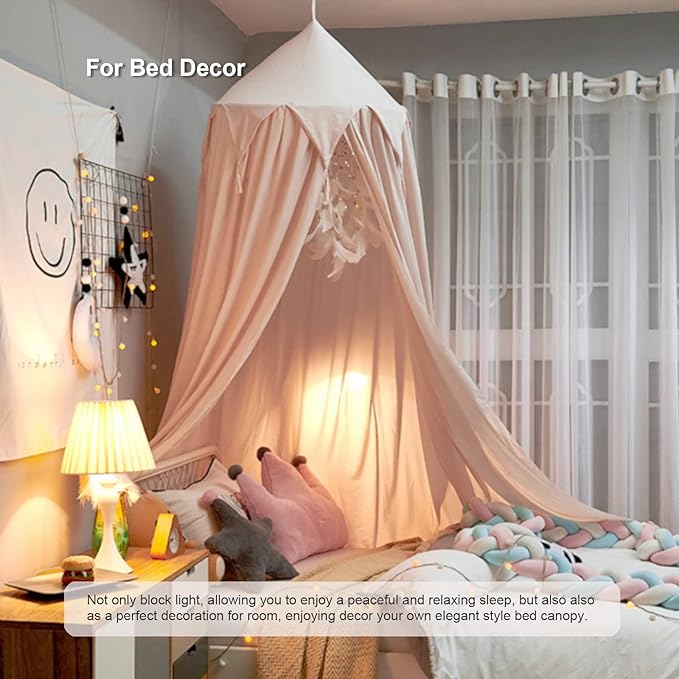Bed Canopy for Girls, Kids Bed Curtain Bed Room Decor Hanging House Castle Reading Nook Dream Tent Full Queen Size(Light Pink)