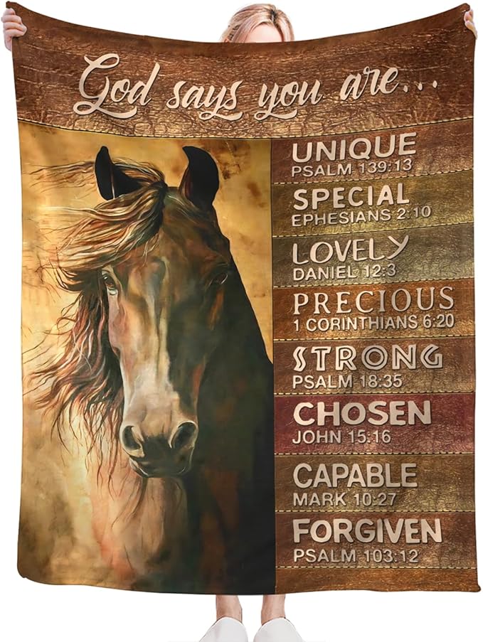 Tijuboni Christian Horse Throw Blanket Horse Gifts for Girls Boys Women Men Kids Adults Soft Flannel Fleece Blanket for Couch Sofa Bed Home Decor 50"x60"