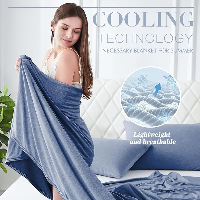 LUXEAR Cooling Blanket for Hot Sleepers Night Sweats Japanese Q-Max>0.5 Arc-Chill Cooling Fiber Keep Adults/Children Cool Twin Size Cool Summer Blanket 59 X 79in Soft Breathable All-Season-Blue