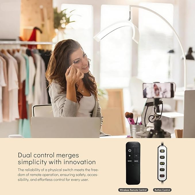 Lash Light 23 inch Floor Lamp for Eyelash Extensions Standing LED Half Moon Lights for Nail Art, Tattoos, Skincare with Adjustable Brightness & Height & Movable Tray & Phone Holder.