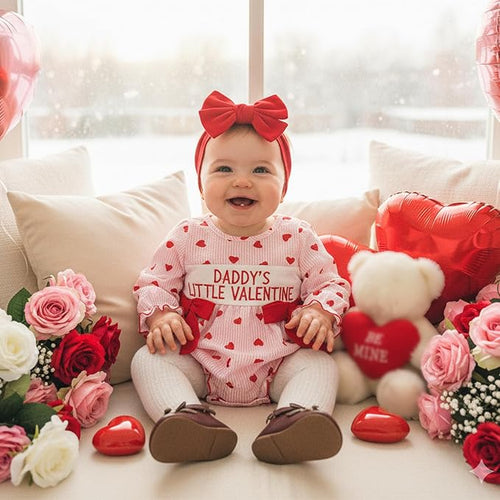 Amiblvowa Baby Girl Valentines Day Outfit Embroidery Love Heart Smocked Bubble Romper Bodysuit Cute Infant Newborn Clothes