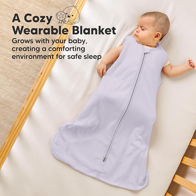 2-Pack Baby Sleep Sacks, Zipper Wearable Blanket - 0.5TOG Organic Cotton, Lightweight, Soft Cozy Toddler Sleeping Sack 6-12 months, Easy to Wear Large Newborn Transition Swaddles Sleepsacks (Lilac)