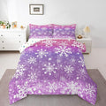 Feelyou Christmas Comforter Set All Season Pink Purple Bedding Set with 2 Pillow Cases Winter Snowflake Microfiber Kids King Bedclothes New Year Holiday Bedroom Decor Duvet Quilt Soft Lightweight