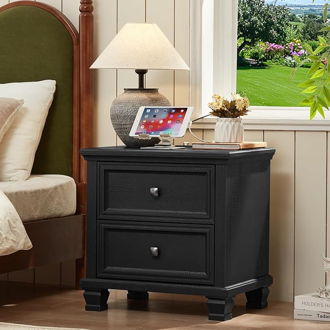 Farmhouse Bedroom Dresser and Nightstand Set of 4, 6 Drawer Tall & 5 Drawers Dresser & 2 Drawer Nightstand Set, Rustic Wood Furniture Set for Bedroom, Hallway, Black