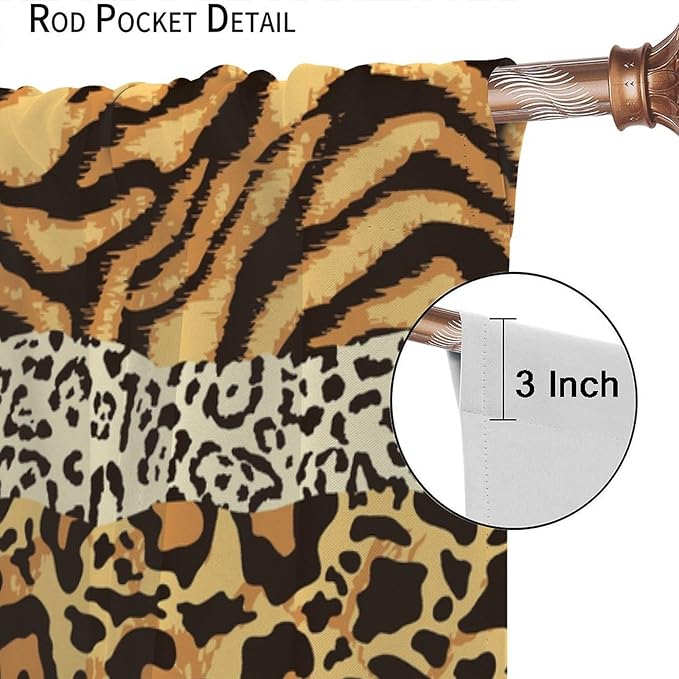Leopard Print Blackout Curtains, Wild Animals Print African Tropical Skins Window Treatments for Bedroom Living Room 42" W X 45" L