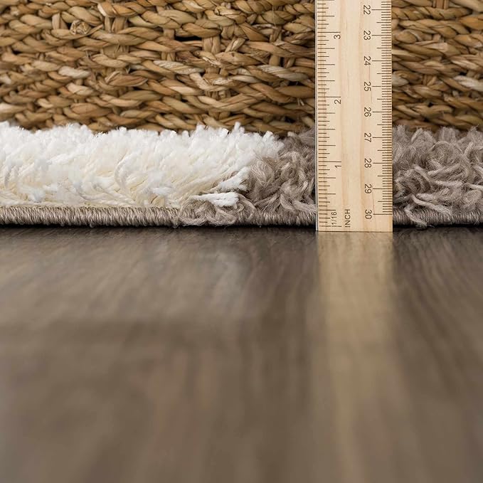 Hauteloom Atira Contemporary Checkered Fluffy Shag Area Rug - Modern Geometric Carpet Tiles for Living Room, Kids Room, Nursery - Plush Pile - Cream, Brown - 8'10" x 12'