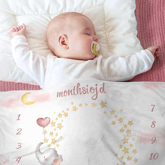 OLIVE OLIVIA Personalized Monthly Baby Milestone Blanket, Baby Months Blanket, Perfect Custom Newborn Gifts,30"x40"