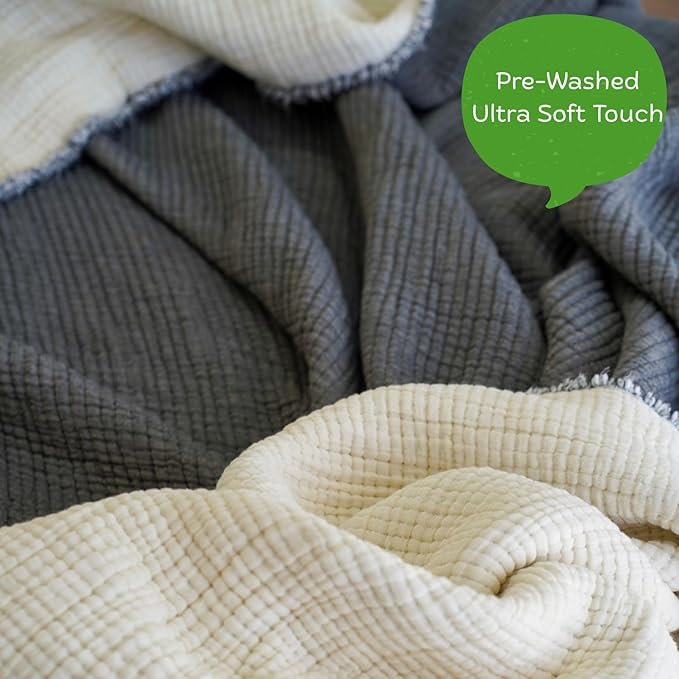 Christmas Muslin Comforter – Cotton Muslin Blanket with Soft Fiber Filling, Breathable & Cozy Muslin Throw Blanket, Reversible Holiday Quilt (Charcoal Gray, King (U.S. Standard))