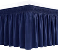 Biscaynebay Wrap Around Bed Skirts for Queen Beds 17" Long Drop, Navy Adjustable Elastic Dust Ruffles Easy Fit Wrinkle & Fade Resistant Silky Luxurious Fabric Solid Machine Washable