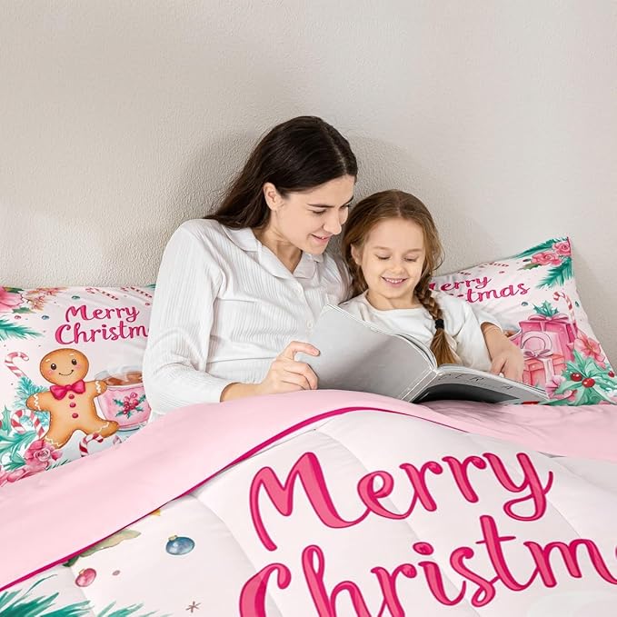 Feelyou Gingerbread Man Kids Comforter Set King Size Merry Christmas Bedding Set Christmas Decor Duvet Quilt for Kids Boys Girls Bedroom Xmas Decor Microfiber Ultra Soft Breathable