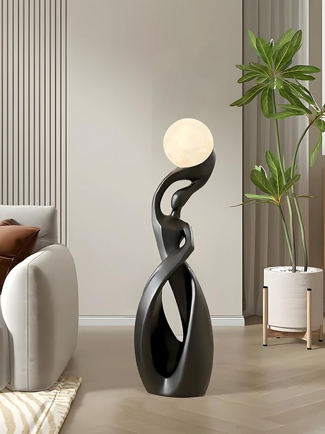 Bofea-Modern Minimalist Floor Lamp, Black for Living Room, Creative Nordic Bedside Bedroom with 3D Moon Tall Lights, Art Decoration for Girls Room, Dresser, Office