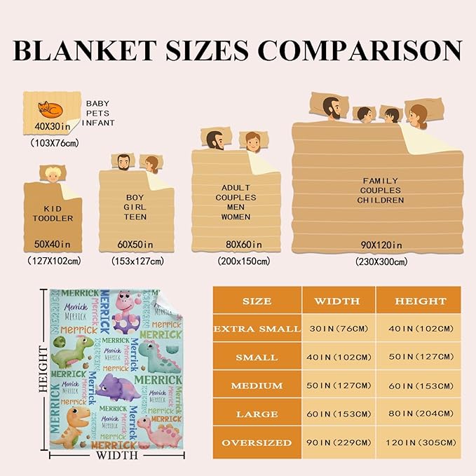 Dinosaur Lover Personalized Blanket with Custom Baby Dinosaur Custom Name Flannel Blanket Soft Throw Meaningful Gift for Toddlers Girls Boys Kids Pets 120 * 90" XL for Family