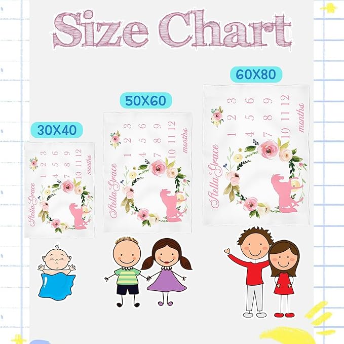 OLIVE OLIVIA Personalized Monthly Baby Milestone Blanket, Baby Months Blanket, Perfect Custom Newborn Gifts,50"x60"