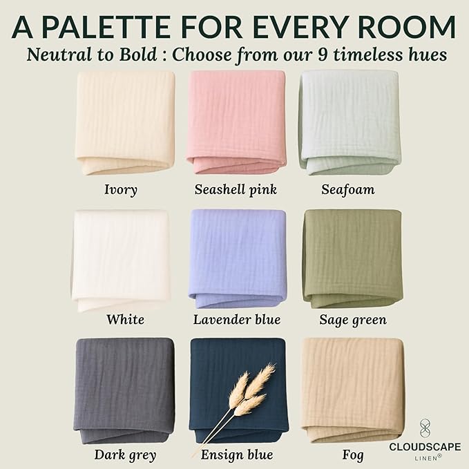 Cloud Scape Linen 4 Layer Oversized Muslin Blanket King Size - 100% Cotton, Lightweight & Breathable All Season Blanket for Bed, fits California King, 92x108, Seafoam Green