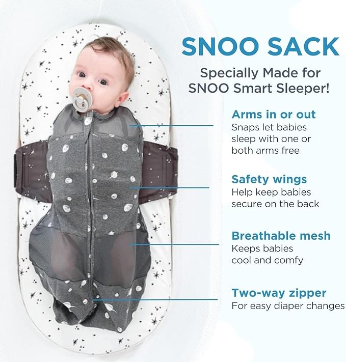 Happiest Baby SNOO Sleep Sack - 100% Organic Cotton Baby Swaddle Blanket - Doctor Designed Promotes Healthy Hip Development (Teal Planets, X-Large)