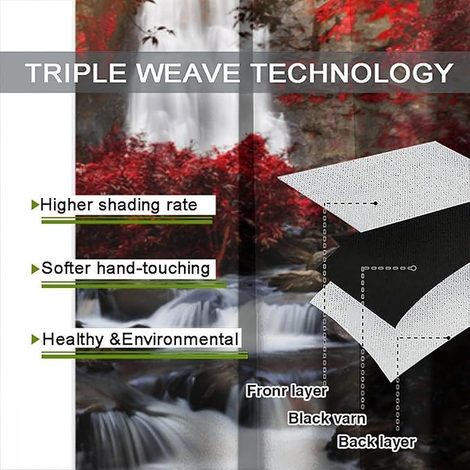 Nature Waterfall Blackout Curtains, Autumn Waterfall Romantic Forest Landscape Print Rod Pocket Window Drapes, for Bedroom Living Room 55" W X 63" L