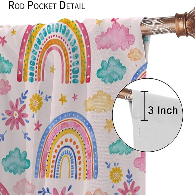 Kids Rainbow Curtains Boho Cartoon Colorful Stars Pink Lovely Rainbow Abstract Art Pattern Print Window Drapes for Bedroom Living Room Kitchen Decor,2 Panel Set,52x84 Inch Blackout