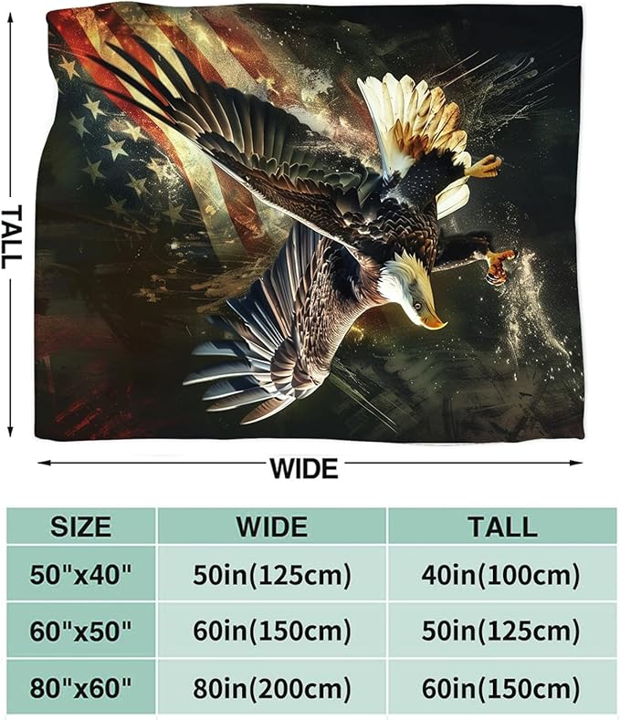 Tijuboni American Eagle Throw Blanket Eagle Gifts for Girls Boys Women Men Kids Adults Soft Flannel Fleece Blanket for Couch Sofa Bed Home Decor 60"x80"