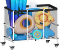 150 Gallon Swimming Pool Storage Bin, Outdoor Rolling Pool Toy Organizer Cart for Swimming Acessories, Pool Noodles Holder for Floaties, Life Vests, Beach Essentials, Patio Furniture, White