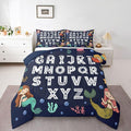 Feelyou Alphabet Kids ABC Learning Bedding Set for Boys Girls, Cute Mermaid Comforter Set Toddler Size Educational Nursery Art Duvet Quilt Microfiber Sealife Bedroom Decor 2 Pcs with 1 Pillow Cases