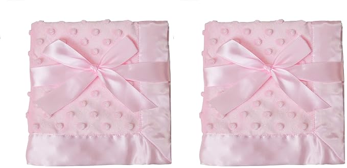 American Baby Company Heavenly Soft Chenille Security Blanket, 2-Layer Design with Minky Dot & Silky Satin, Pink, 14" x 14" for Boys and Girls (Pack of 2)