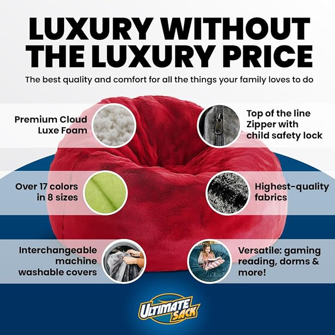 ULTIMATE SACK Lounger Bean Bag Chair, Oversize Bean Bag Chair for Adults, Comfy Chair Bean Bag Couch Lounge Sofa Loveseat Furniture | Burgundy Suede