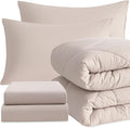 NTBAY Twin Comforter Set with Sheets, 5 Pieces Soft and Breathable Twin Bedding Set, Twin Bed in a Bag, Down Alternative Comforter Set Solid Color All Season, Kids Bedding Set, Taupe