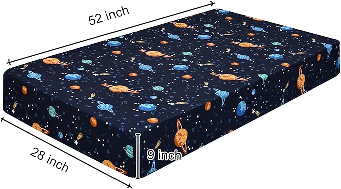 PHF 3 Pack Soft Space Crib Sheets Fitted, Silky Comfy Breathable Baby Sheets for Boys Girls Neutral, 28x52 Inches Fits Standard Crib and Toddler Mattresses, Space
