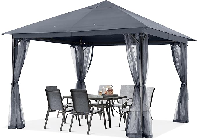 ABCCANOPY Outdoor Patio Gazebo 11x11 - Single Roof Canopy with Mosquito Netting for Backyard, Deck, Garden, Lawn, Dark Gray