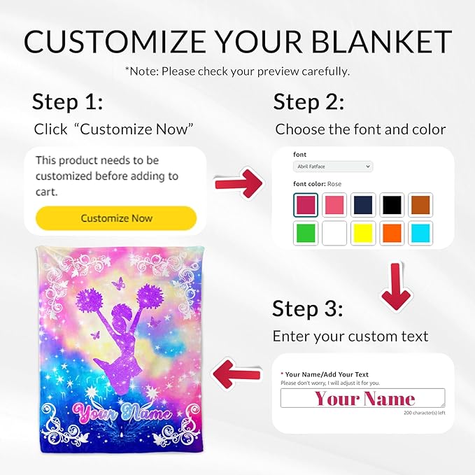 Personalized Cheer Stuff Blanket - 30 x 40 Inches Lap Size Soft Plush Cheer Gifts for Girls - Cheerleader Throw Blankets for Couch for Kids