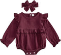 Newborn Infant Baby Girl Clothes Cotton Linen Long Sleeve Smocked Bubble Romper Ruffle Bodysuit Jumpsuit Fall Outfit