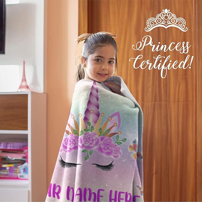 Personalized Unicorn Blanket for Kids | Girls Unicorn | Custom Plush Fuzzy Unicorns for Toddler | Customized Little Girl Throw Blankets | Baby Girl Birthday (Fleece – 60x80)