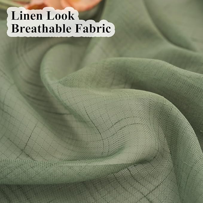 Sage Green Pinch Pleated Sheer Curtains 102 Inch Long, 50 Inches Width, Rustic Linen Look Light Filtering Drapes Decor, Thin Textured Transparent Window Curtain Panels Floor to Ceiling