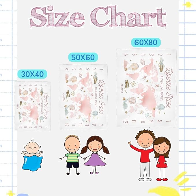 OLIVE OLIVIA Personalized Monthly Baby Milestone Blanket, Baby Months Blanket, Perfect Custom Newborn Gifts,30"x40"