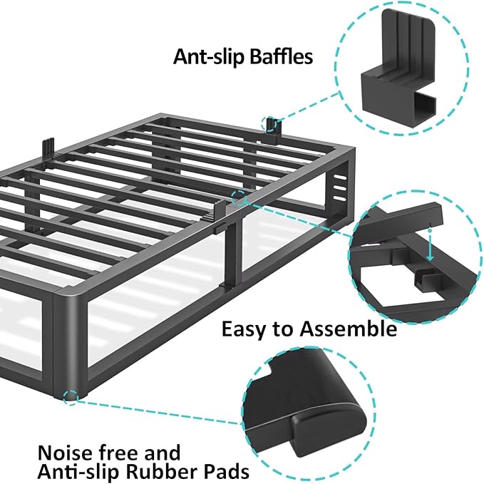 Metal Heavy Duty 12 inch Twin XL Bed Frame with Rounded Corner and Headboard Hole Mattress Retainers 3500 LBS No Box Spring Needed Platform Noise Free Easy Assembly