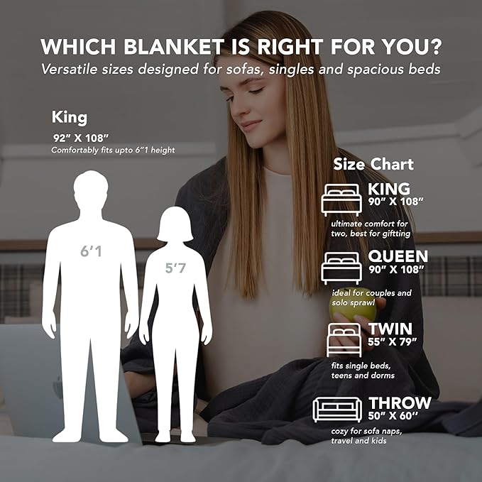Goqan Muslin Blanket King Size 90x108 – 100% Cotton 4 Layer Boho Muslin Blanket for Adults, Lightweight, Soft, Breathable - Dark Grey