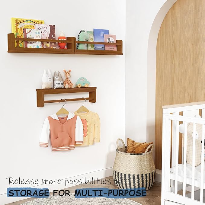 24 Inch Kids Wall Bookshelf for Bedroom, Large Floating Nursery Book Shelves for Baby Girls Boys Toddlers (24", Walnut)