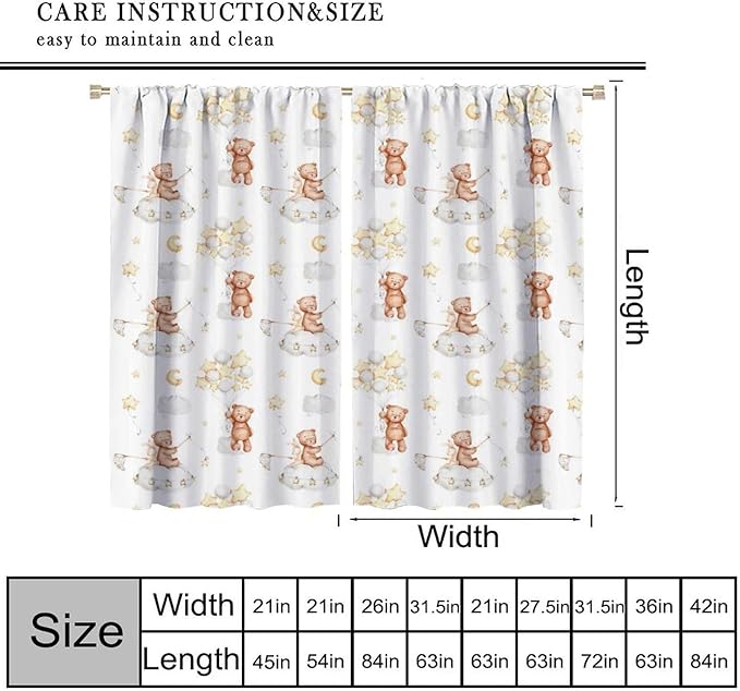 Cartoon Bear Curtains, Cute Lovely Bear Star Cloud Ballon Pastel Blackout Window Treatments, Rod Pocket Thermal Insulated Drapes 2 Panel Sets for Kids Bedroom Nursery Classroom, 42" W X 63" L