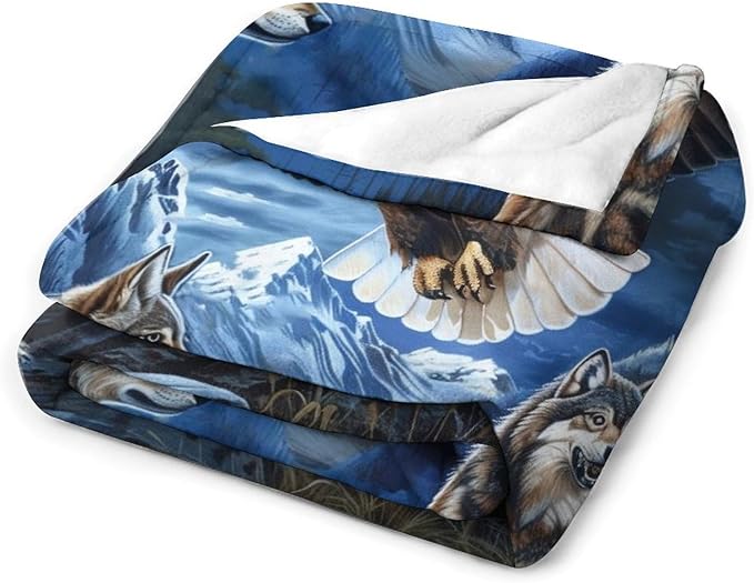 Bald Eagle Wolf Throw Blanket Wild Animal Print Blankets Gifts Couch Sofa Bed Stuff Decor Soft Cozy Lightweight Flannel Bedding for Lover 40"x50"