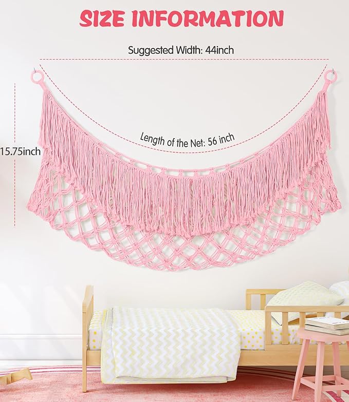 Stuffed Animal Hammock - Extra Large 56'' Long, Stuffed Animal Storage, stuffed animal Holder net, Toy Hammock Large, Toy Storage Hanging Organizer - Light pink