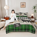 Deer Silhouette Kids Comforter Set King Size,Old Plank Leaves Bedding,Girls Boys Adults Bedroom/Xmas Cabin Decor,Geometric Grid Plaid Retro Down Comforter,Rustic Farmhouse Duvet Insert,2 Pillowcases