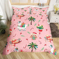 Manfei New Year Duvet Cover Set Full Size, Cute Xmas Sloth Alpaca Print Bedding Set 3pcs for Kids Boys Girls Bedroom Decor, Christmas Theme Comforter Cover with 2 Pillowcases,No Comforter
