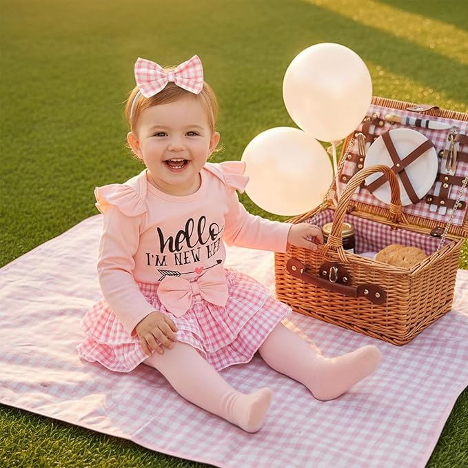 Newborn Baby Girl Clothes Hello I'm New Here Romper Ruffle Shorts Tutu Skirt Set Cute Infant Coming Home Outfits