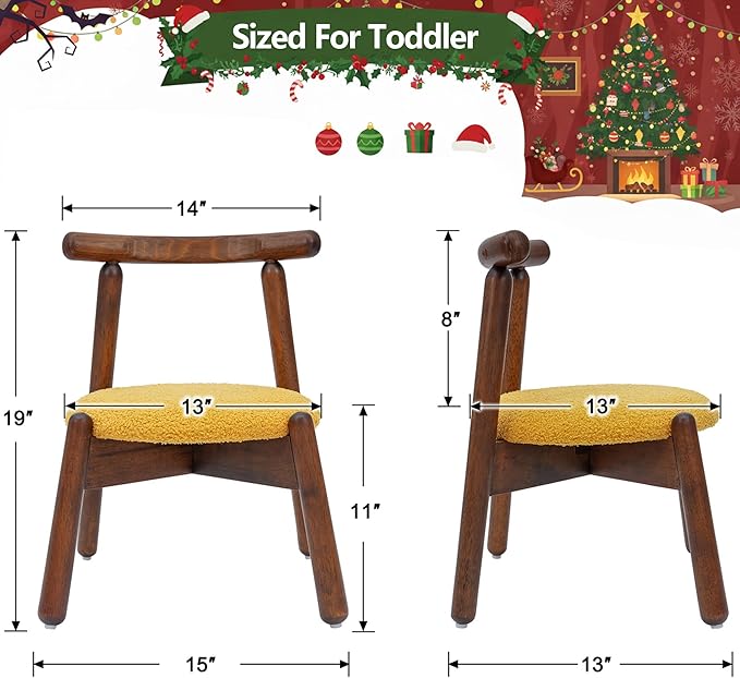 DAYAURS Toddler Chair Comfy Sherpa Kid Chairs, Armless Reading Chair for Kids Bedroom, Boys Girls Desk Chairs for Ages 2-5, Solid Wooden Stool Kids Furniture for Playroom/Preschool/Nursery, Yellow